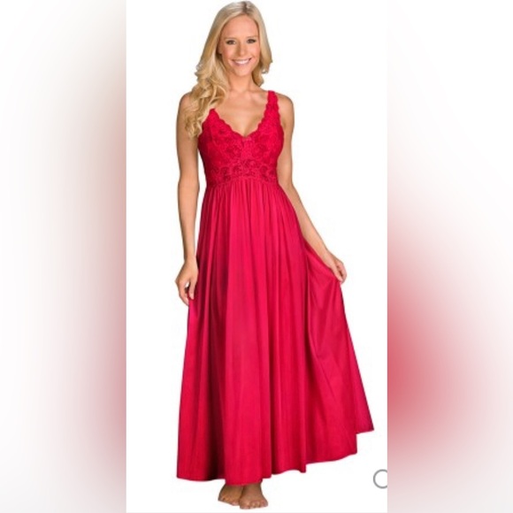 Shadowline Silhouette Lace Bodice Long Red Romantic Nightgown Women’s Size L - Picture 1 of 16